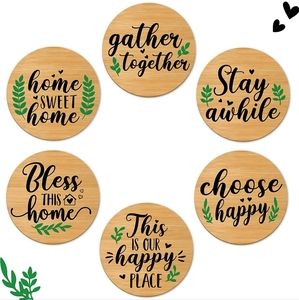 6 Piece Farmhouse Style Bamboo Coasters